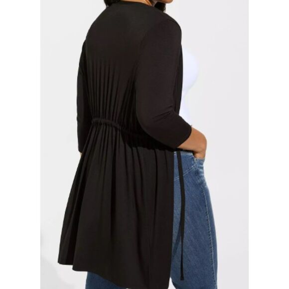 💕Super Soft Cardigan Kimono 3/4 Sleeve Tie Front in Black, Size 4X💕 - Picture 2 of 6